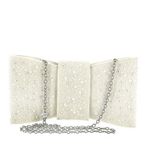 Betsey Johnson Bow Down Clutch in Pearl with Silver Chain
NWT